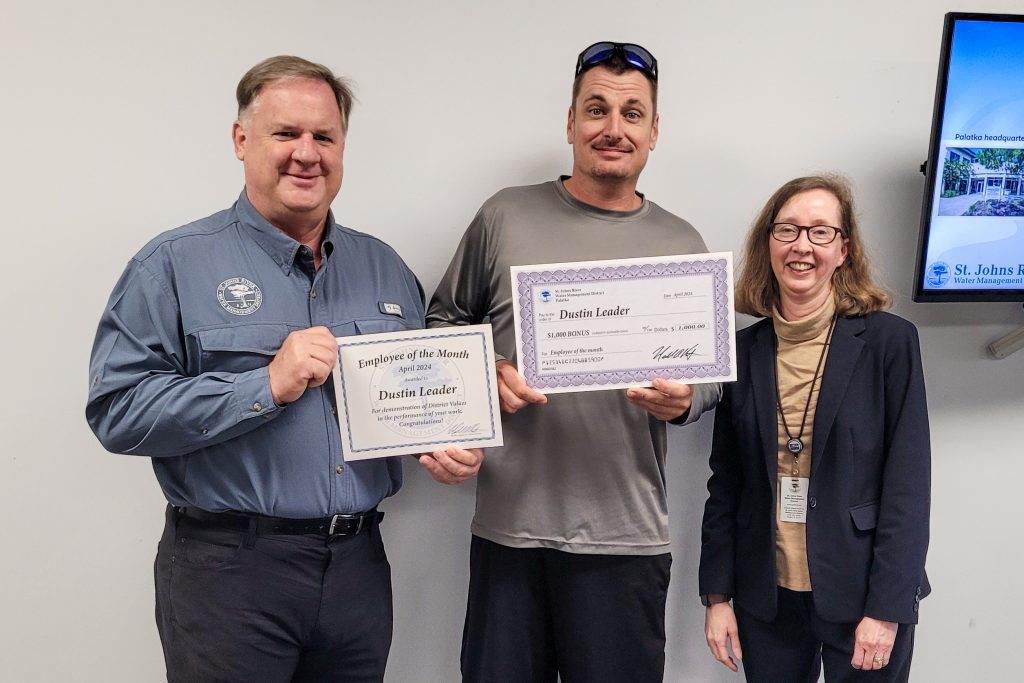 Congratulations to Dustin Leader, the District’s April Employee of the Month! Dustin is a hydrologic data collection specialist V, working in the District’s Bureau of Water Resource Information in our Palm Bay Service Center.