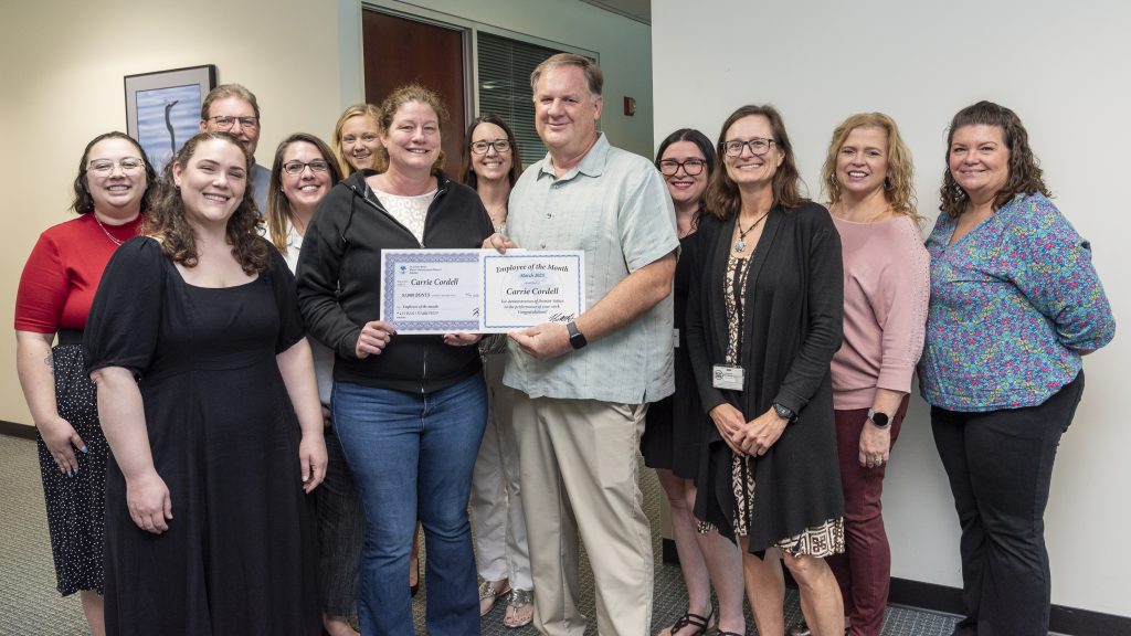 Congratulations to Carrie Cordell, the District’s March Employee of the Month! Carrie is a Records Information Specialist, working in the Office of Records and Regulatory Support in Palatka. She is recognized for demonstrating the District’s core values to build trust, develop partnerships, accept accountability and achieve results.